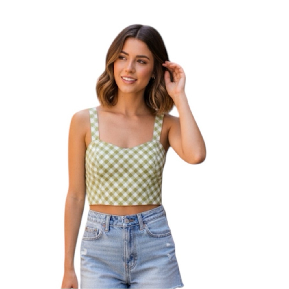 AERIE Crop Green Checkered Women's Top size small